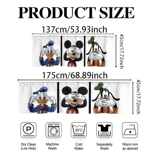 TEMU 1pc Mickey & Mouse Print Kitchen Curtain - No-hole Rod Pocket Short Layer Blackout Curtain, 100% Polyester Machine Washable Decor For Kitchen, Study, Bedroom & Living Room, Curtains For Kitchen