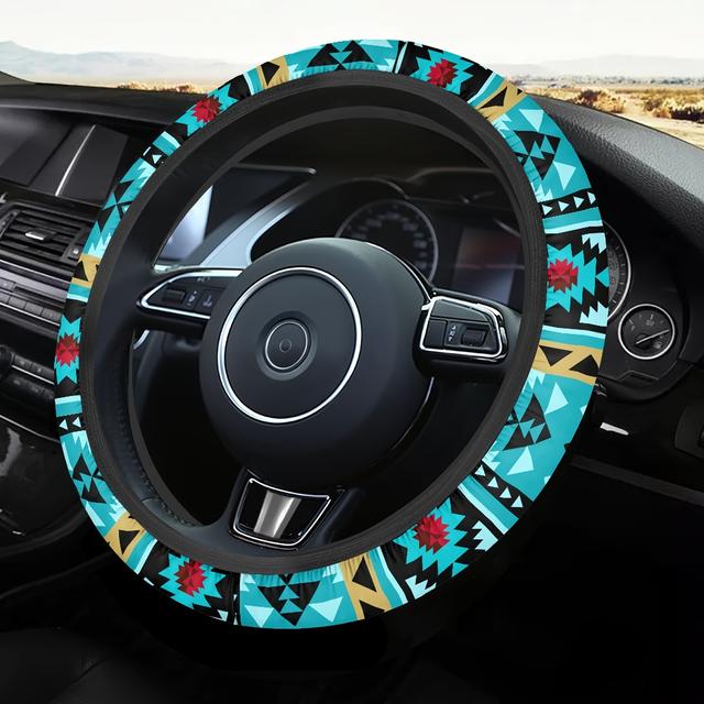 TEMU Cubierta De Volante De Coche Con Diseño Étnico Geométrico , Agarre , Accesorios De Moda Para El Interior Del Coche Para Mujeres