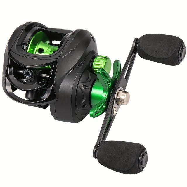 TEMU Sougayilang Baitcasting Fishing Reel - 7.2:1 Gear Ratio, Magnetic Brake, 10kg Max Drag, Handle, Aluminum Alloy, Black & Green Design For Freshwater & Saltwater Fishing