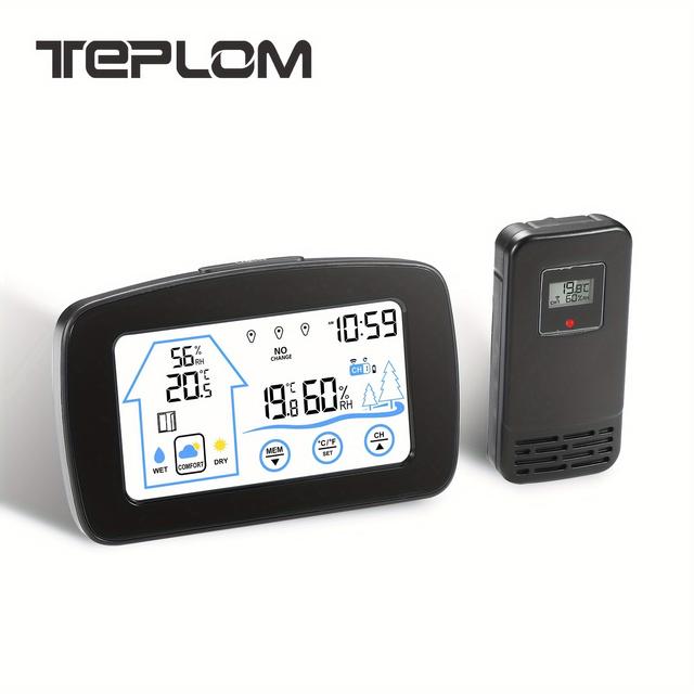 TEMU 1pc Electronic Wireless Thermometers & Humidity Meter, Wireless Alarm Clock, Indoor And Outdoor Temperatures And Humidity Meter, Meteorological Station