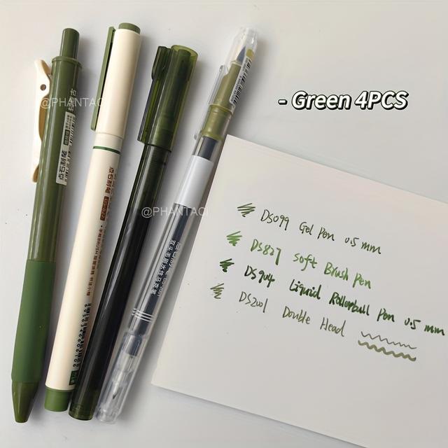 TEMU Juego de 4 Pinceles de Caligrafía con Punta , Bolígrafos Retro Multicolor y Tipos Diferentes, Pluma para Líneas Finas de 0.5 mm