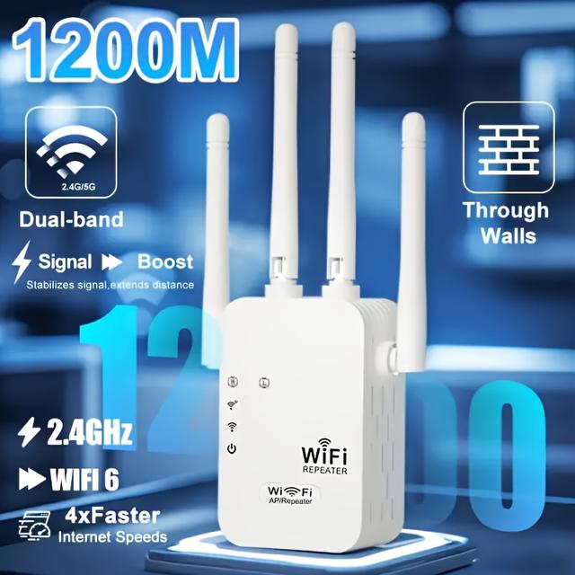 TEMU 4-antenna Wifi Extender With 2 Ethernet Ports, Compatible For 35 Devices, Setup & 360° Coverage, External , Plug-and-play For Home/office/cafe, 2.4ghz Range Booster