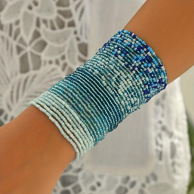TEMU 36 Stück Boho Perlen-Dehnungsarmbänder für Frauen, niedliche mehrschichtige elastische Armreifen, vielseitiges tägliches & Party-Accessoire, Mode-Schmuck