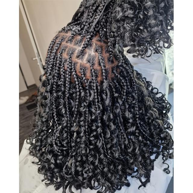 TEMU 14inch Bob With Spiral Curls Braided Wigs Knotless Box Braided Wigs Full Lace Braid Wig For Women Lace Frontal Hair Braided Wig With Boho Curls Lace Front Braids Wigs For Use