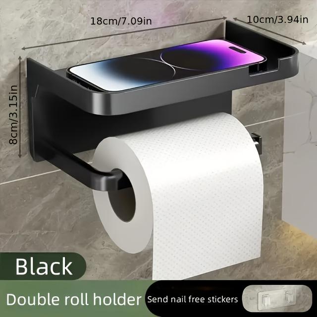 TEMU 1pc Bathroom Toilet Shelf/tissue Holder, Wall-mounted Toilet Bathroom Washroom Wall-drilled Face Washing Shelf