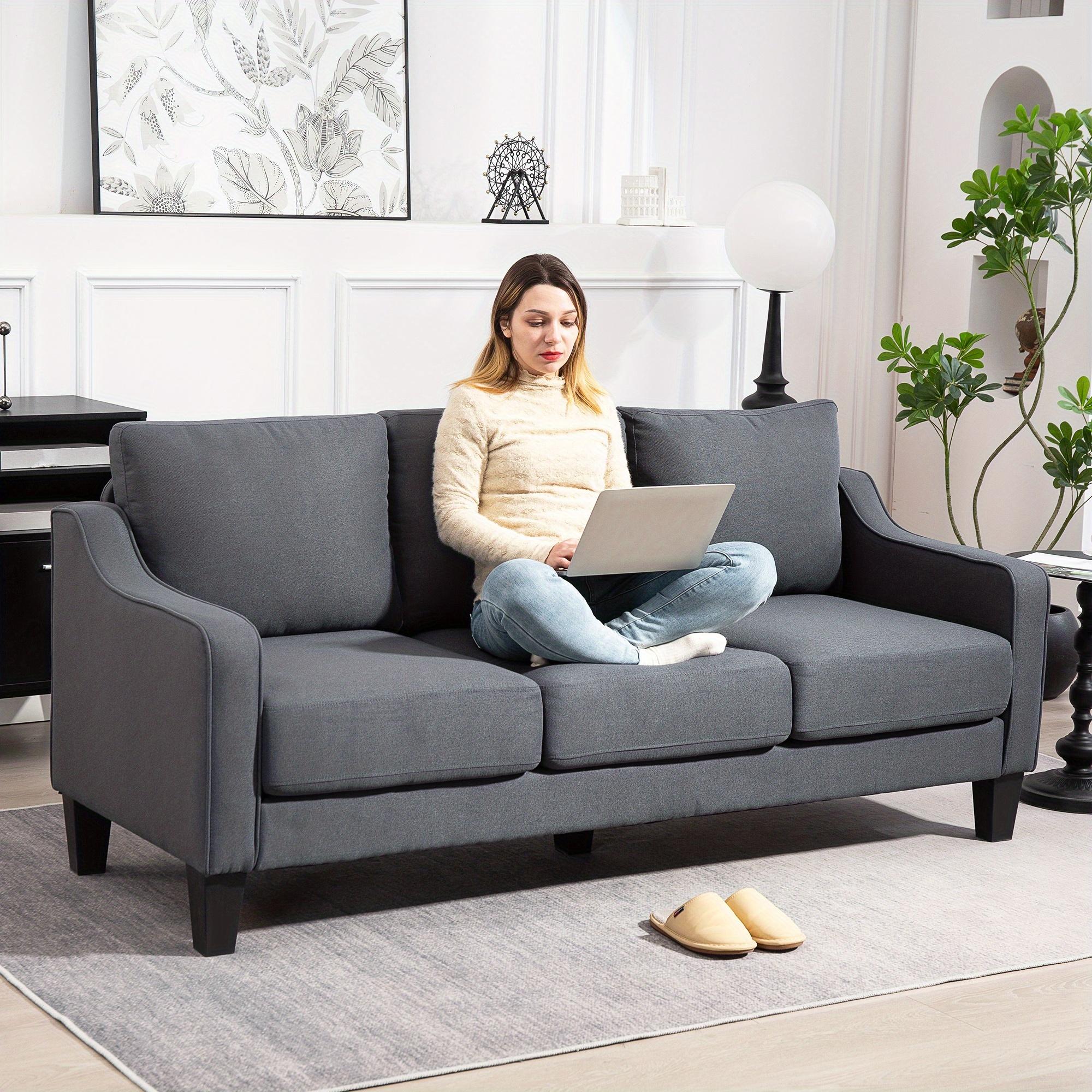 TEMU Homcom 3-seater Sofa, Modern Polyester Couch With Cushions & Wood Frame, Easy- Room Furniture For Small Spaces, Small Space Sofa, , Comfortable Cushions, Sectional Sofa, Small Households