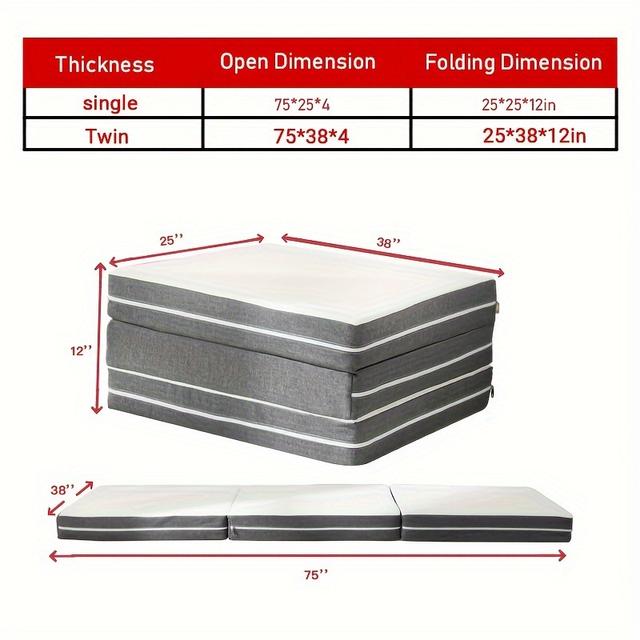 TEMU Haiyun 1 Pieza de de Colchón Plegable Antideslizante de Tres , Adecuada para Suelos y Viajes con Cubierta Desmontable - Una de Colchón Plegable y Portátil para Adultos