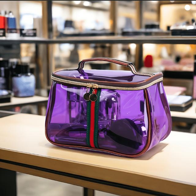 TEMU Women' Large Transparent -themed Toiletry Bag With Zipper Closure & Top Handle - Clear Travel Cosmetic Suitable For, Gym, Daily Use, Lightweight Hanging Pouch With, Wet-