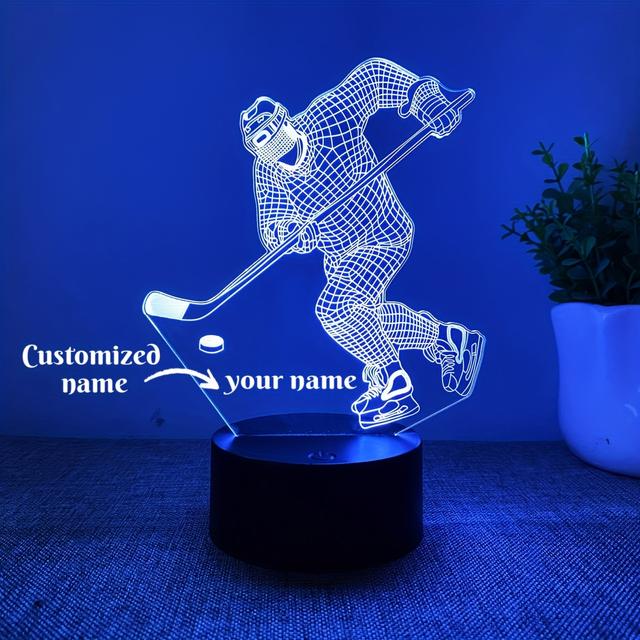 TEMU 1pc Can Customize Text Name 3d Night Ice Hockey Hockey Sports Styling Gift As A Holiday Gift Birthday Gift To People Who To Decorate The Room Atmosphere Touch Colorful Discoloration