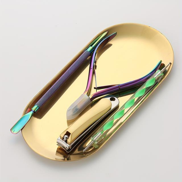 TEMU Стильний Лоток для Нейл-Арту з Нержавіючої Сталі - Без Запаху, Ідеально для Зберігання Інструментів для Манікюру та Педикюру