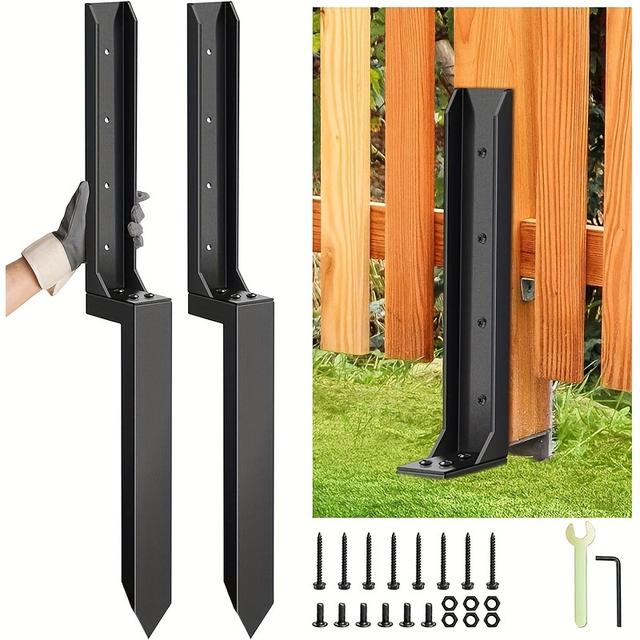 TEMU 2pcs Of Fence Post Repair - Metal Fence Post Repair Pile, Wooden Fence Post Repair Kit Fence Anchor Grounding Nail For Repairing Fence