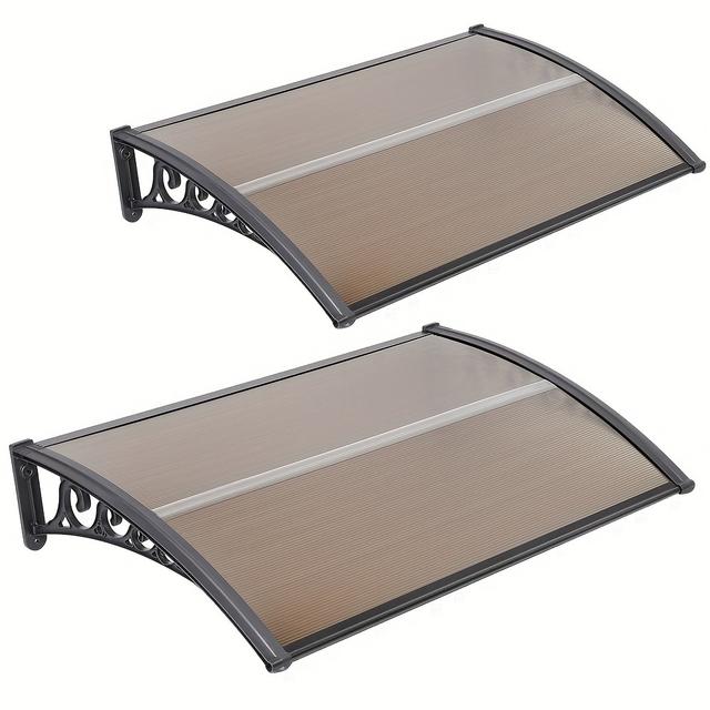 TEMU 2pcs Uv Blocking Window Awning 120x80cm - Polycarbonate Sun Shade With Black Pp Frame, Patio Cover For (certified)
