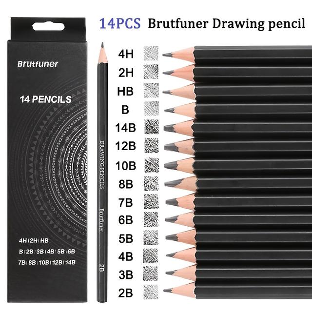 TEMU 14pcs/set 4h-14b Wooden Lead Pencils Set Professional Drawing Journal Writing Pencils For School