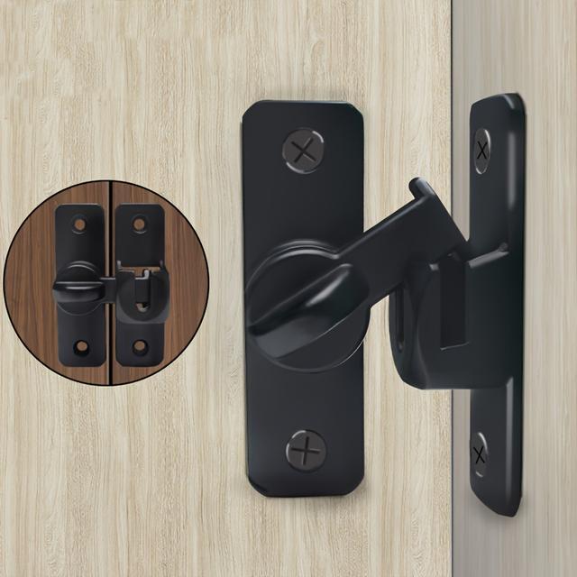 TEMU Heavy-duty Aluminum Door Latch - No-power Sliding Barn Security Lock, 90/ Opening, Solid Black Metal, Punch-free Installation, Anti-theft Buckle For Interior Doors, Door Locks For Home