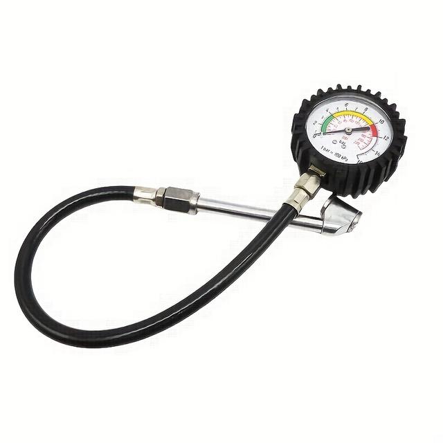 TEMU タイヤ空気圧計 - 0-220 PSI、延長ゴムホース、合金鋼製ハードチューブと、高耐久・高強度、精密で読文字盤、乗用車・トラック・オートバイ用