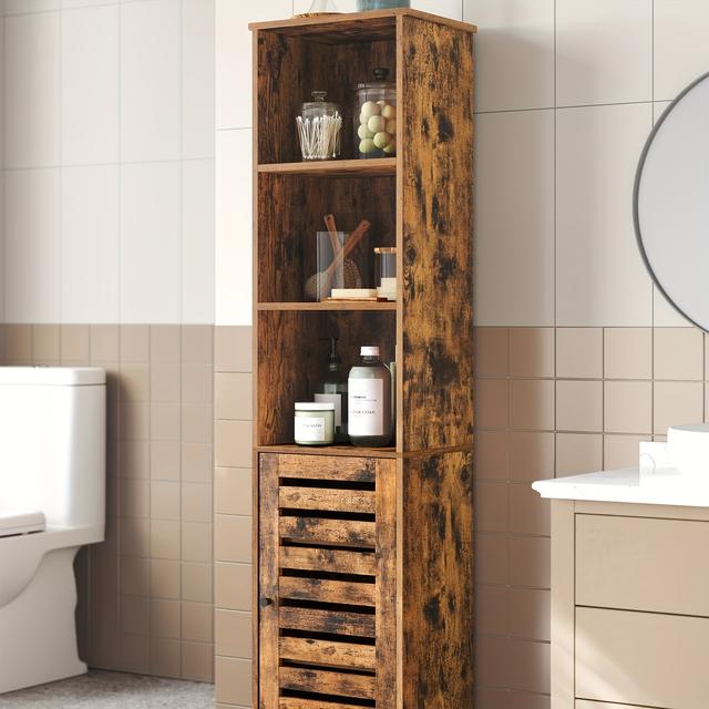 TEMU Floor Cabinet, Bathroom Cabinet With 3 Open Compartments And 2 Adjustable Shelves Behind The Door, Storage Cabinet For Living Room, Entrance, Kitchen, Bedroom
