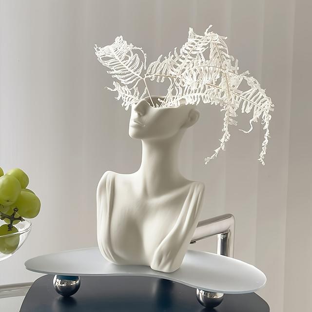 TEMU Elegant White Female Bust Vase - Bohemian , Resin Decorative Flower Pot For Indoor & Outdoor Use, Perfect Valentine's Day Gift