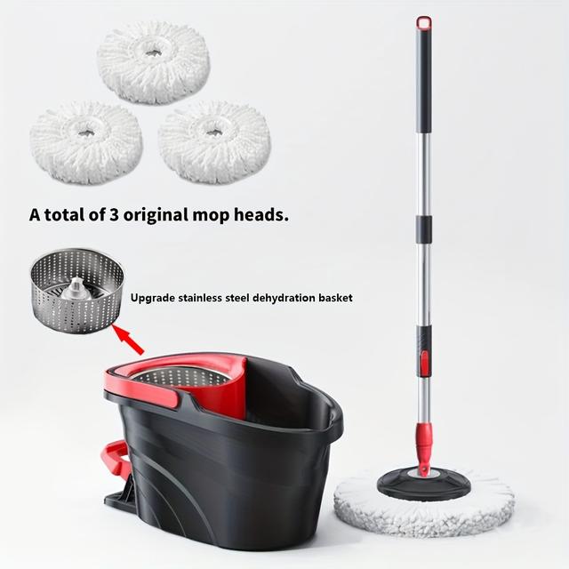 TEMU Mop z obrotową pedałem - 360° obrotowy, bez konieczności mycia, dwukierunkowy, teleskopowy, z pedałem, zestaw z 3 podkładkami z mikrofibry do czyszczenia domu, kuchni, łazienki i biura