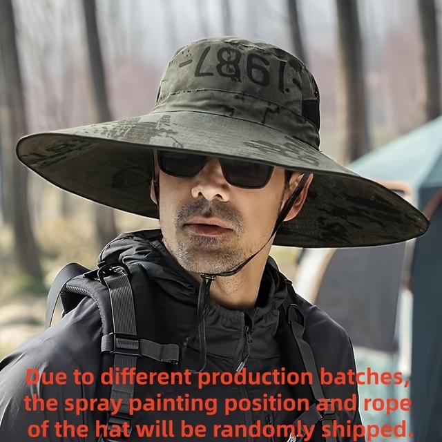 TEMU 1pc Men' Wide Brim Bucket Hat - Breathable Fisherman Sun Hat Suitable For Fishing, Hiking, Camping, Outdoor Activities - Sporty Casual Hat