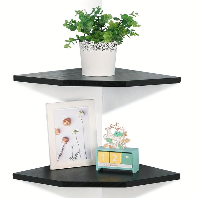 TEMU Juego de 2 Estantes de Esquina de Madera Sólida, Estantes Flotantes de Esquina Redonda para Pared, Estante Flotante de Esquina para Dormitorio, Sala y Cocina, Estantes Flotantes