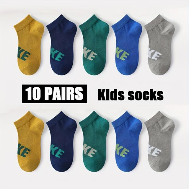 TEMU 10 Pairs Of Make Simple Solid Color Boys' Socks, Thin Mesh Short Socks For Spring And Summer.