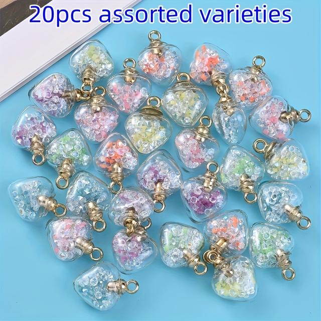 TEMU 20pcs Heart Colorful Luminous Glass Pendants, Suitable For Diy Earrings, Necklace Charms, Pendant Jewelry, Charms