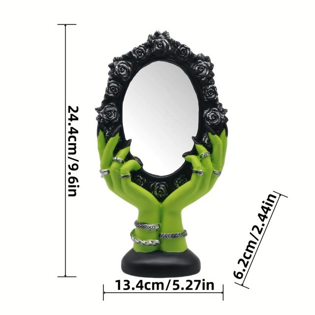 TEMU تمثال مرآة يد مصاص دماء غوثيك مخيف - راتنج/زجاج، ديكور عصري للزينة في الهالوين ويوم الموتى، مثالي لديكور المنزل، المكتب، وغرفة المعيشة، ديكور الهالوين|ديكور بثيمة مصاص الدماء|تصميم خيالي