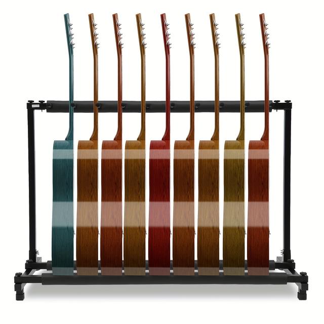 TEMU Space-saving 9-slot Guitar Stand - Iron, Adjustable Height For Electric & Bass Guitars, Protective Sponge Padding,