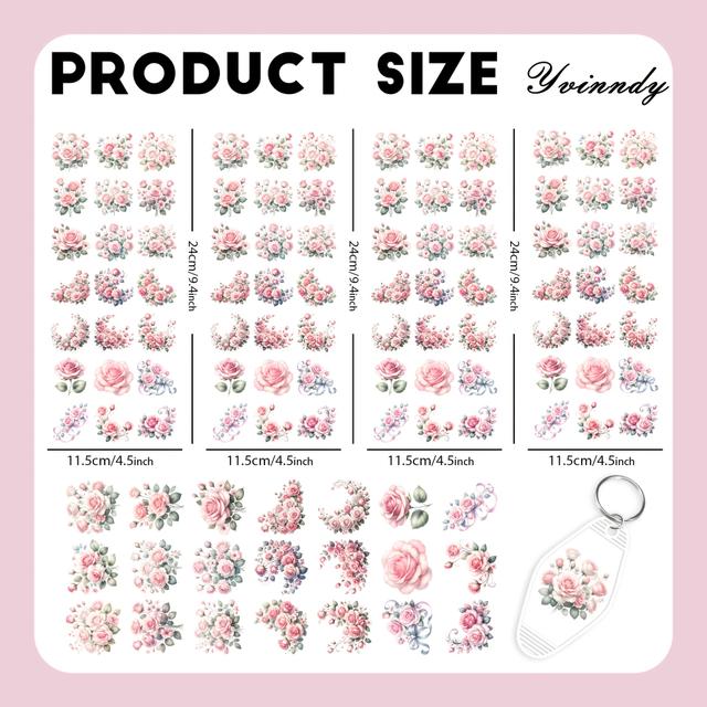 TEMU Set de 105 Rosas Rosadas UV DTF para Transferencia, Ideal para Proyectos Personales. Pueden Utilizarse para Adornar Llaveros, Tazas y Más (Solo se el Transfer, Proporcionan Otros Artículos)