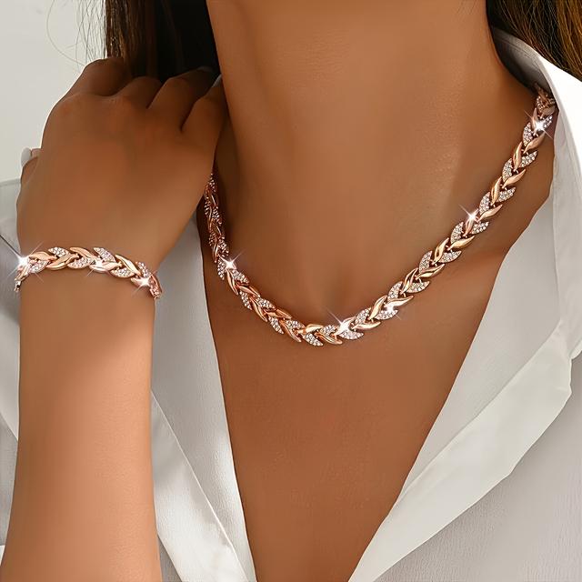 TEMU 1 Bracelet 1 Necklace Light Luxury Elegant Design Inlaid Glass Rhinestone Fish Tail Jewelry Set Suitable For Women's Autumn And Winter Banquet Daily Matching
