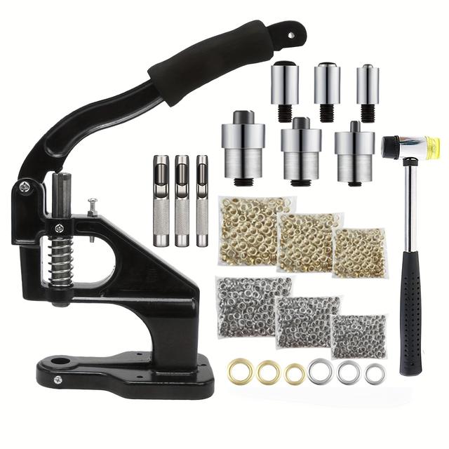 TEMU Ring Machine Hole Eye Manual Punching Tool 3 Molds + 3000pcs Of Ring + Hammer Black