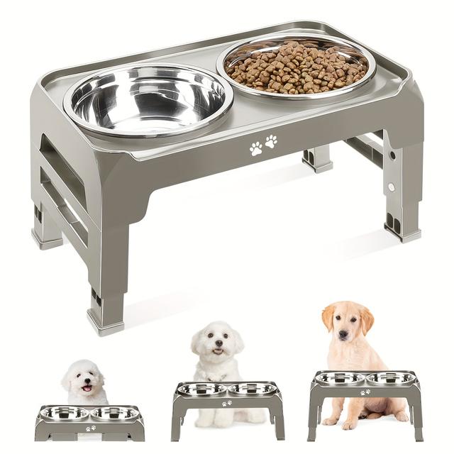 TEMU Elevated Dog Bowls 3 Height Adjustable Raised Dog Bowl Stand With 2 Stainless Food Bowls Non-slip Dog Feeder For Small Medium Dogs Light