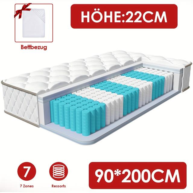 TEMU Gronfont Matratze 140x200/90x200 cm, Premium Taschenfederkernmatratze, Ergonomische 7--Matratze, Höhe 22 cm, Festigkeitsgrad H3, Federkernmatratze mit Spannbetttuch, Matratze für Erwachsene