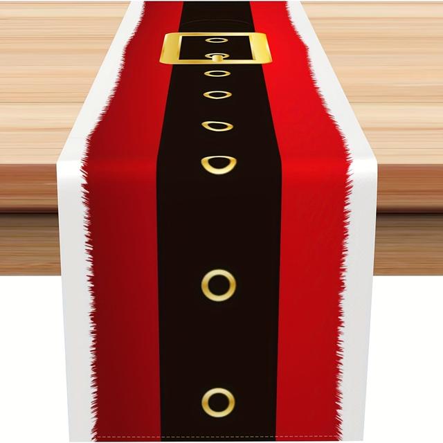 TEMU Weihnachtstischläufer im Bauernhaus-Stil - Rot & Schwarz Leinen, Perfekt für Feiertagsessen & Partydekoration, Innen-/Außenbereich