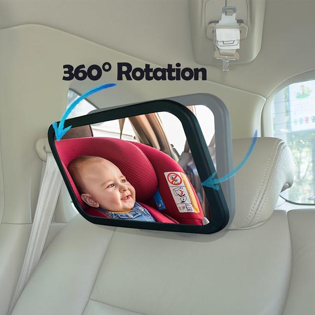 TEMU 360° Rotating Safety Mirror For Children' Seats - Universal Fit, Rectangular Shape, Convex Lens, Suitable 3-6, Abs Material