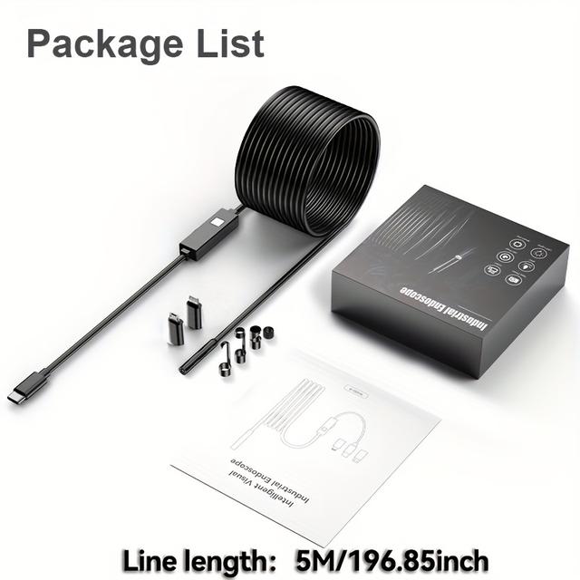 TEMU Caméra Endoscope HD Compacte avec Lentille Étanche, 8 LED - Alimentée par USB, Compatible avec iOS & pour Appareils , Disponible en Longueurs de Câble de 1m/5m/10m