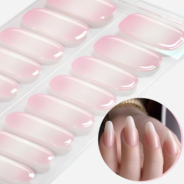 TEMU 16 szt. Różowe Półżelowe Paski do Paznokci, Proste Gradientowe Samoprzylepne Naklejki na Paznokcie, Łatwe w Manicure, Jakość Salonowa, Naklejki do Paznokci dla Kobiet do Domowego DIY