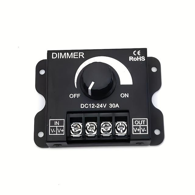 TEMU 1pc 12v-24v 30a Led Dimmer Switch Knob Metal Shell Controller For Single Color 5050 2835 Strip Light On Off Brightness Regulator