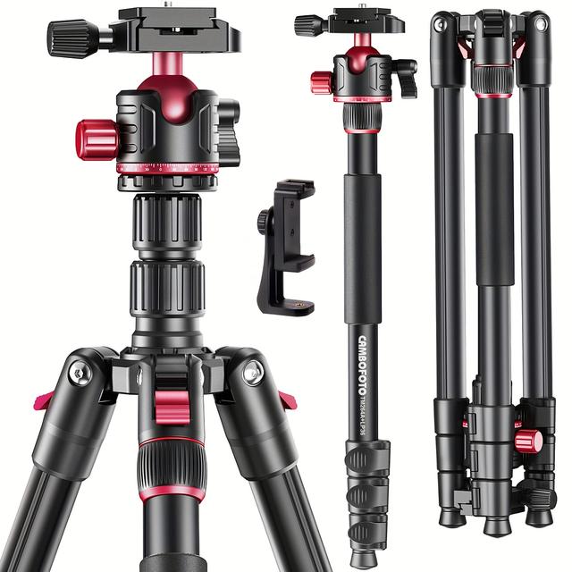 TEMU Cambofoto Professional Aluminum Alloy Tripod And Monopod Set, 68/173cm Portable Camera Stand With 360 Degree Ball Head, Quick Release Plate For Dslr, 3/8" Exchangeable, 1/4" Threaded