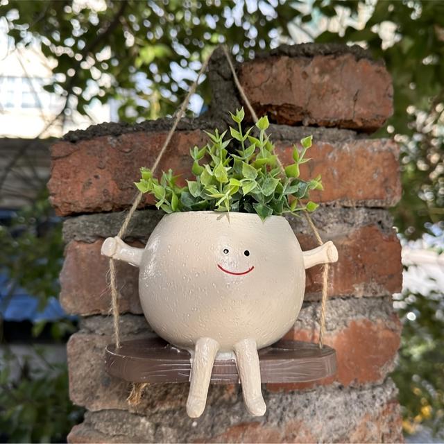 TEMU 1ps Smiling Pot - Fun Resin Planter With Drainage Hole, For Indoor/outdoor Gardening And Home Decor, Unique Gift Idea