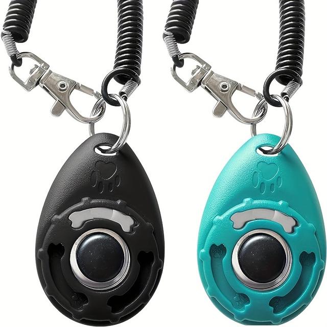 TEMU 2pcs Dog Clicker Pet Agility Training Tool With Wrist Strap Accessories Click Whistle Black And Blue, Without Battery