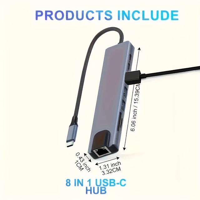 TEMU C-type To 4k Hdtv Adapter With 100m Rj45 Sd/tf Card Reader Fast Charger, Suitable For Macbook Laptops And Windows Laptops