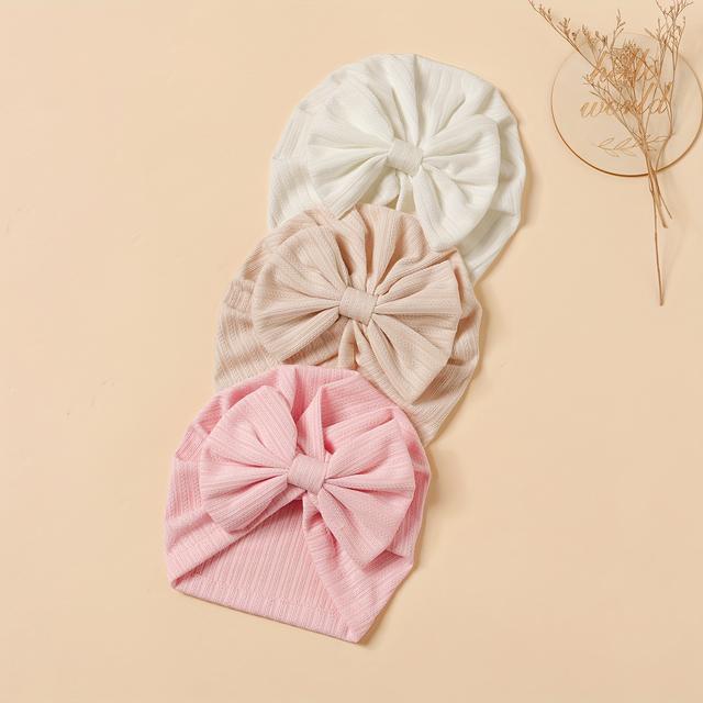 TEMU 3pcs Of Striped Jacquard Bow Hats, Newborn Photography Decorative Headwear, Everyday Hats For Babies, Suitable For Cute Brimless Hats And Summer, Solid