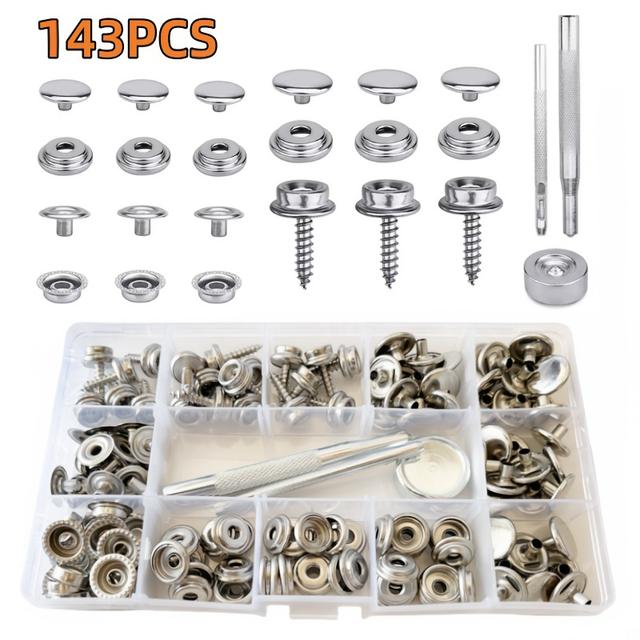 TEMU 143-delars Kanvasknappssats, Rostfria Knappar av Båtkvalitet, Sats med Lockknappar för Kläder i Konstläder och Metallfästen på Canvas