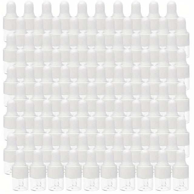 TEMU 100 قطعة من زجاجات قطارة زجاجية سعة 1 مل - حجم سفر دائري غير معطر مع قطارة بلاستيكية بيضاء، تُغسل يدويًا فقط، لعينات العطور والزيوت