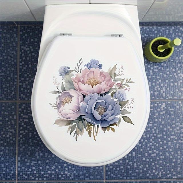 TEMU 1pc Day Beautiful Flower Toilet Stickers, Home Bathroom Decals, Self-adhesive Wall Stickers, Door Stickers, Which Will Add A Touch Of Atmosphere To Holiday