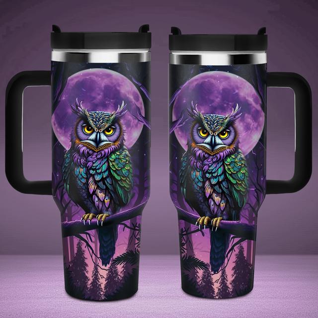 TEMU 40oz Stainless Steel Water Bottle, Insulated Oval Tumbler, Bps Free, Hand Wash Only, Ideal For Running, Christmas, Thanksgiving, Valentine's, , Grandparents Day Gifts For Owl And