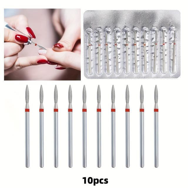 TEMU 10pcs Professional Diamond Flame Cuticle Drill Bits Set, 3/32'' Precision Nail Art Tools For Manicure Pedicure, Dead Skin Removal, Nail Salon Equipment, Unscented
