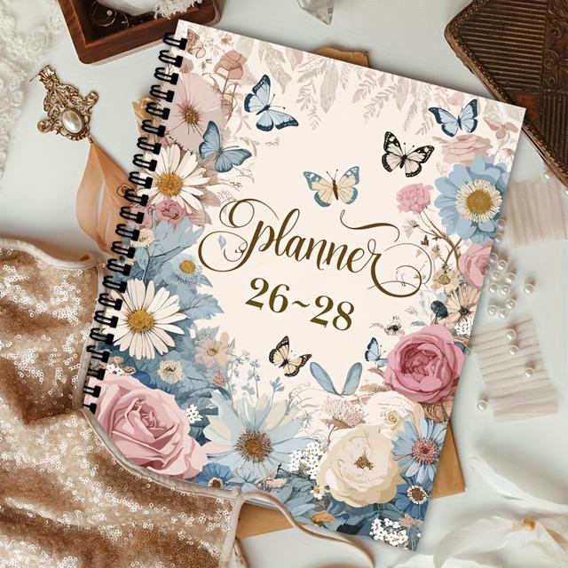 TEMU El Vibrant Floral Planner 2026-2028 un diseño vintage de rosas y margaritas, papel de calidad y una cubierta artística. Es perfecto para organizar en , o en casa.