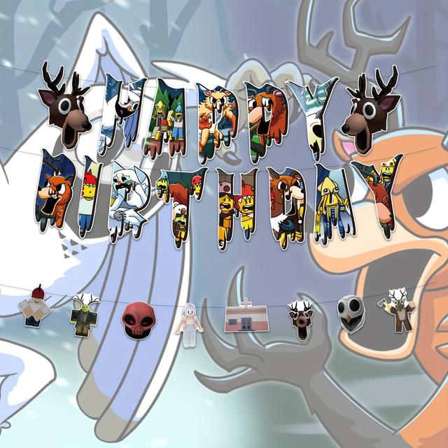 TEMU 1/23 ks 99 Noční v lese narozeninové oslavy dekorace banner herní tématika bannerů, závěsné spirály, fotografické pozadí vhodné pro dekoraci herní párty